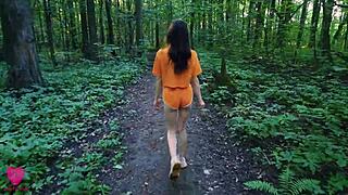 Outdoor sex in the woods with a horny girl and her guy